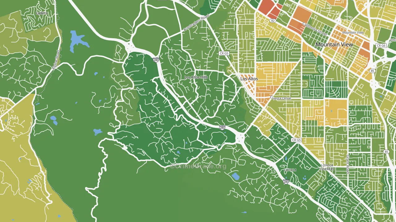 Los Altos Hills, CA Map of Vehicle Theft Rates