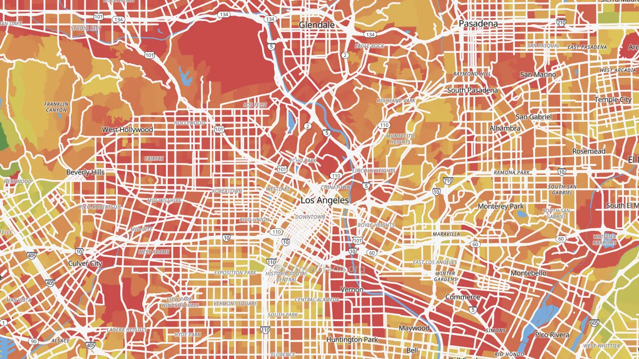 Los Angeles County, CA Map of Vehicle Theft Rates