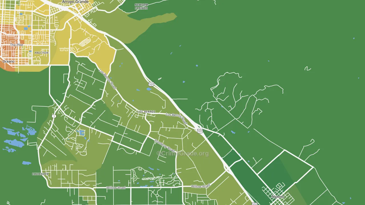 Los Berros, CA Map of Vehicle Theft Rates
