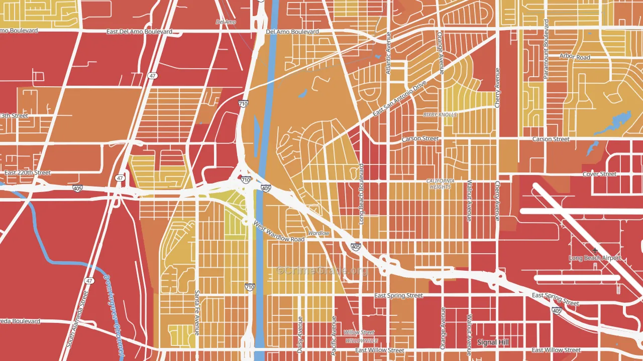 Los Cerritos, Long Beach, CA Map of Vehicle Theft Rates
