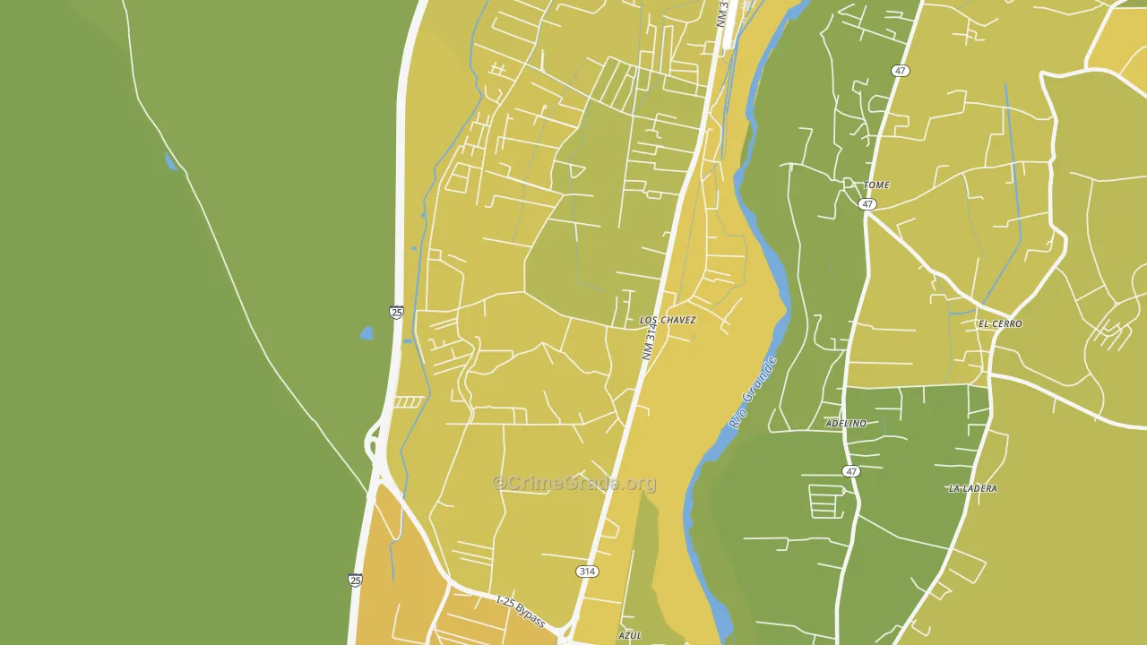 Los Chaves, NM Map of Vehicle Theft Rates