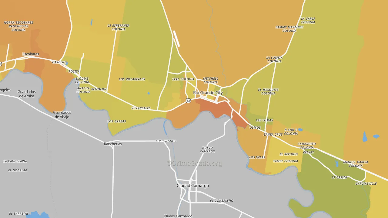 Los Ebanos, TX Map of Vehicle Theft Rates