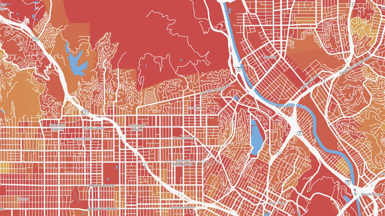 Los Feliz, Los Angeles, CA Map of Vehicle Theft Rates