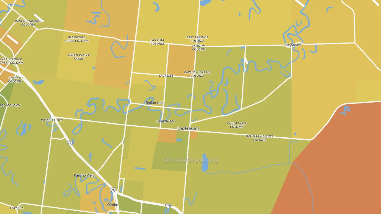 Los Fresnos, TX Map of Vehicle Theft Rates