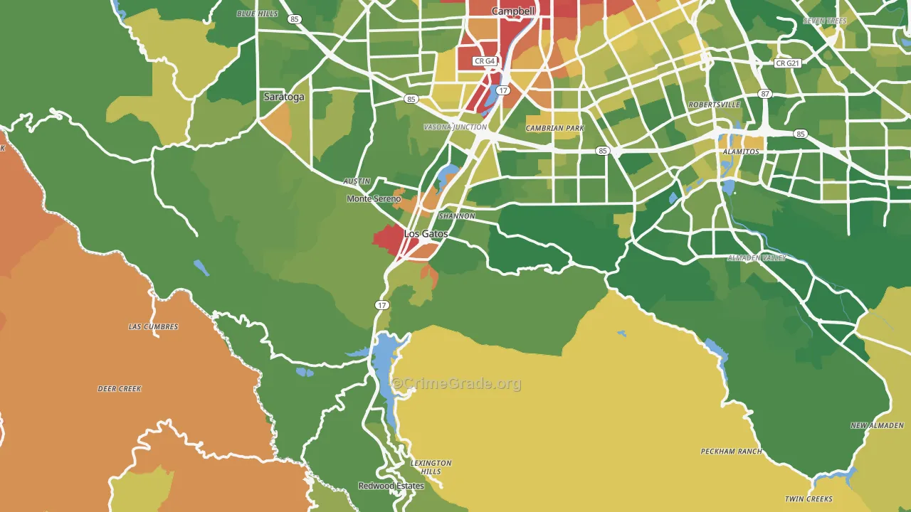 Los Gatos, CA Map of Vehicle Theft Rates