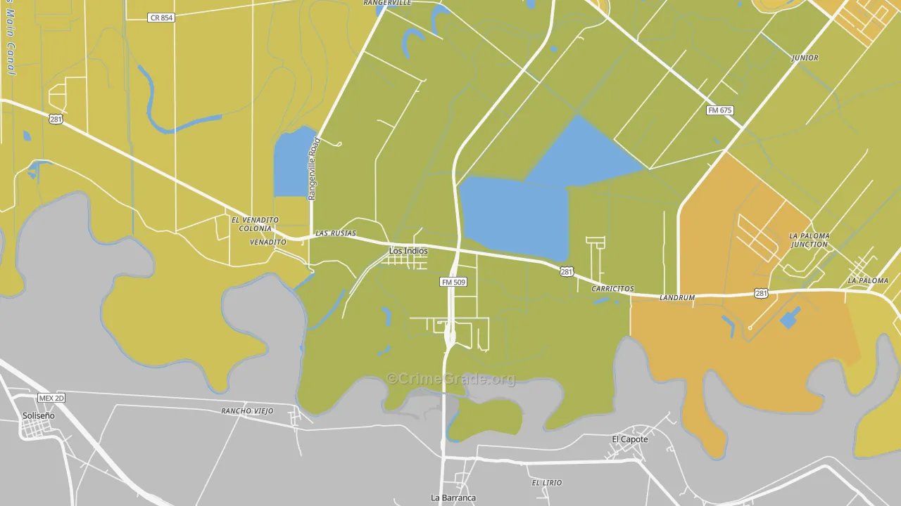 Los Indios, TX Map of Vehicle Theft Rates