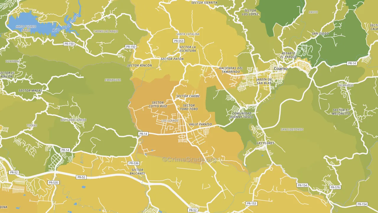 Los Llanos, PR Map of Vehicle Theft Rates