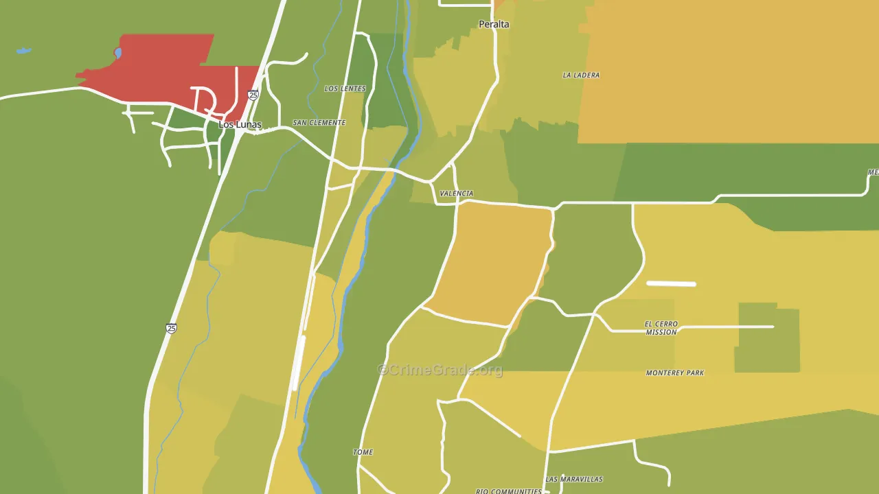 Los Lunas, NM Map of Vehicle Theft Rates