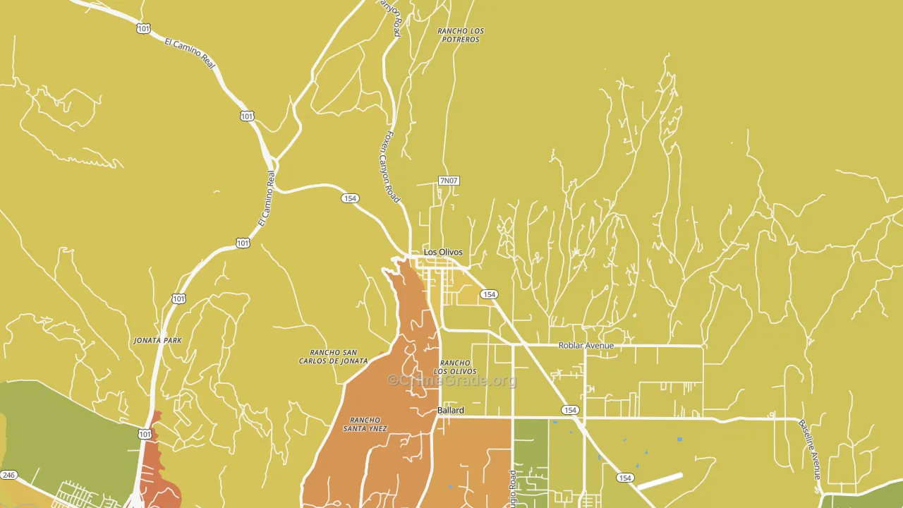 Los Olivos, CA Map of Vehicle Theft Rates