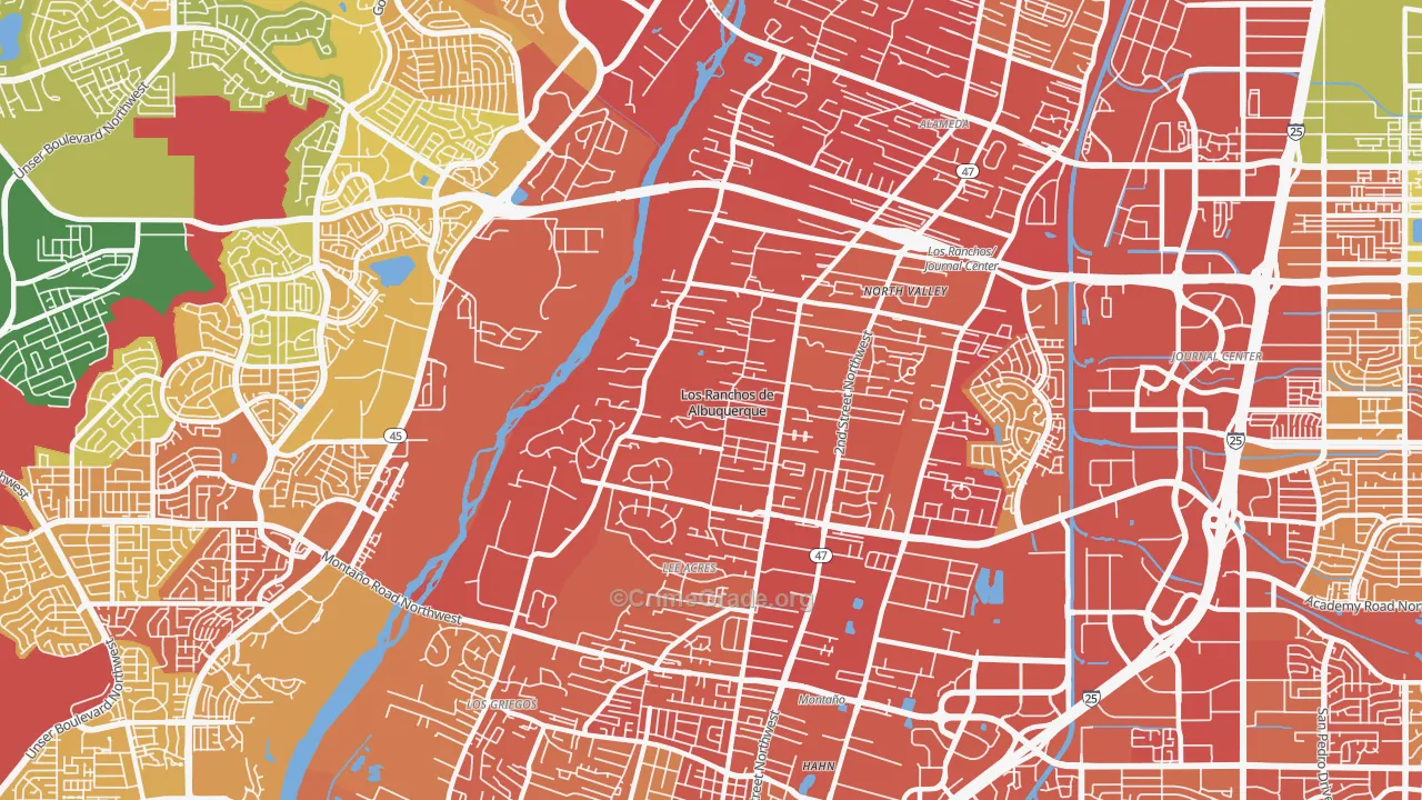 Los Ranchos de Albuquerque, NM Map of Vehicle Theft Rates