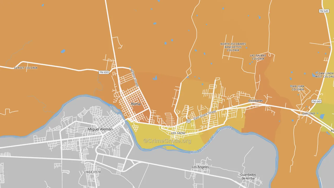Los Saenz, TX Map of Vehicle Theft Rates