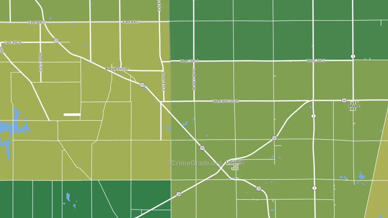 Losantville, IN Map of Vehicle Theft Rates