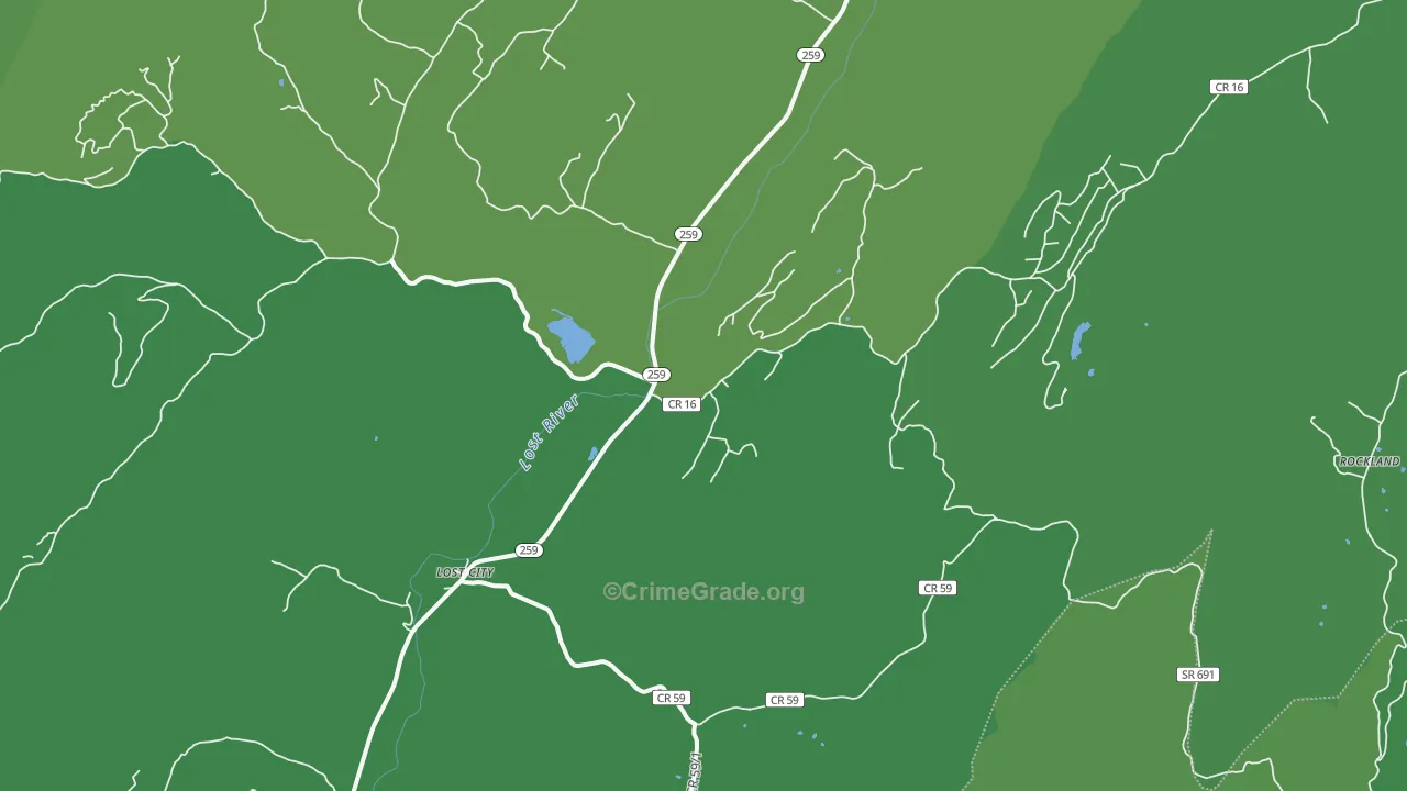 Lost City, WV Map of Vehicle Theft Rates