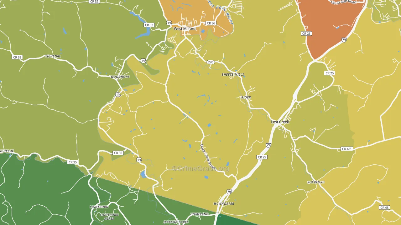 Lost Creek, WV Map of Vehicle Theft Rates