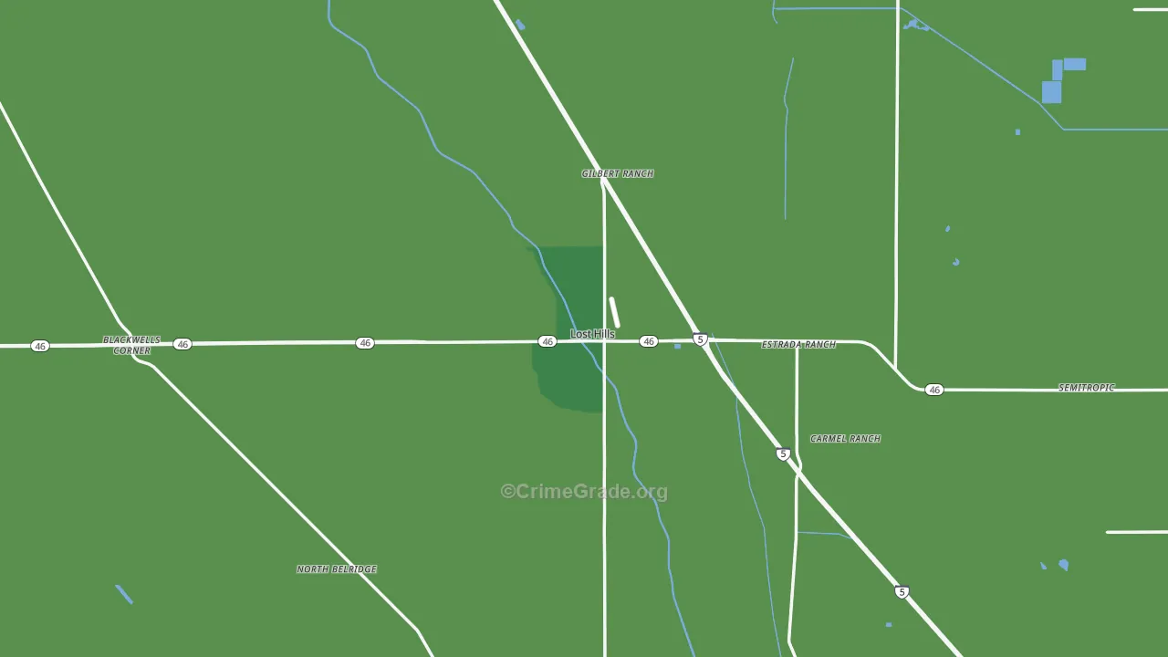 Lost Hills, CA Map of Vehicle Theft Rates
