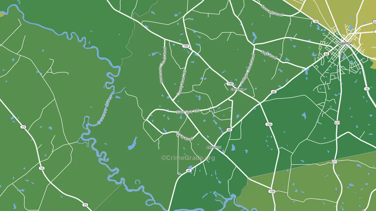 Lothair, GA Map of Vehicle Theft Rates