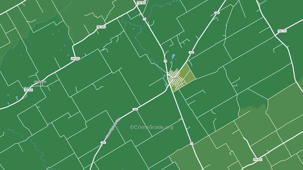 Lott, TX Map of Vehicle Theft Rates