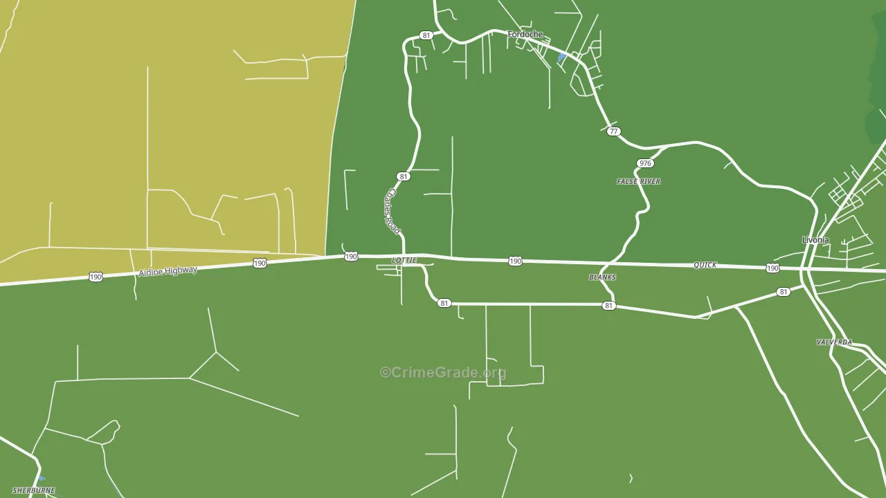 Lottie, LA Map of Vehicle Theft Rates