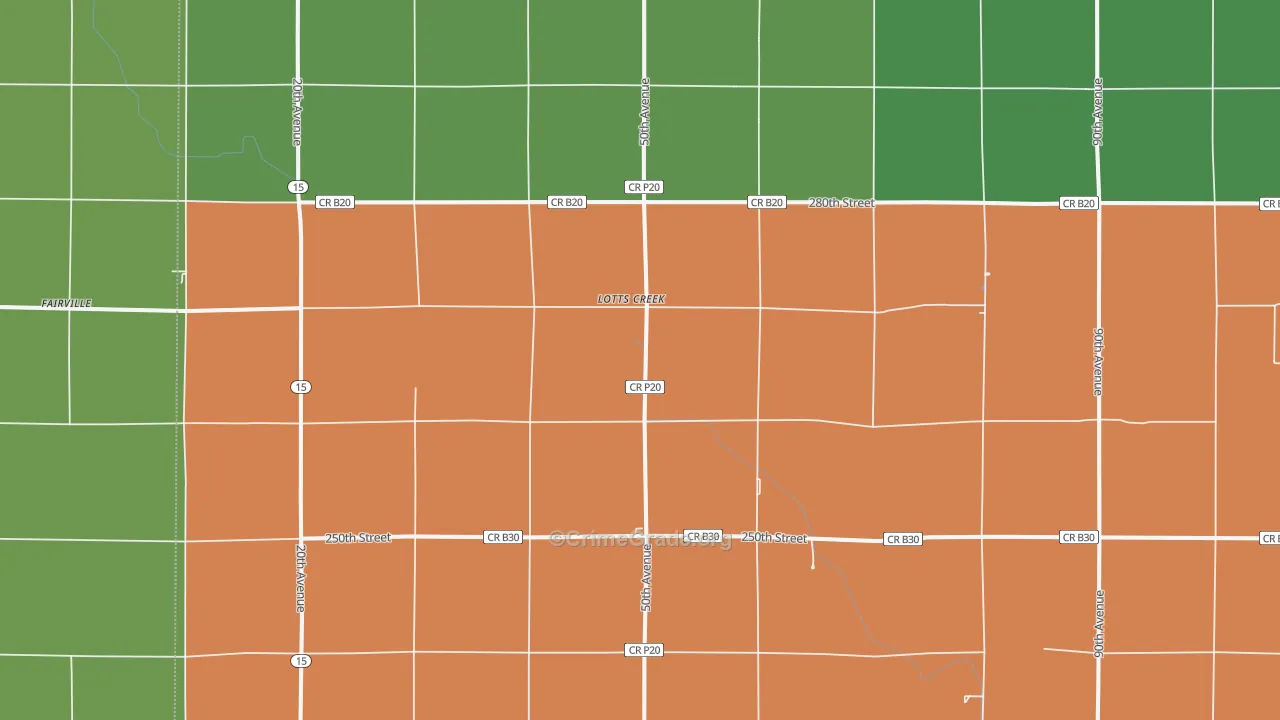 Lotts Creek, IA Map of Vehicle Theft Rates