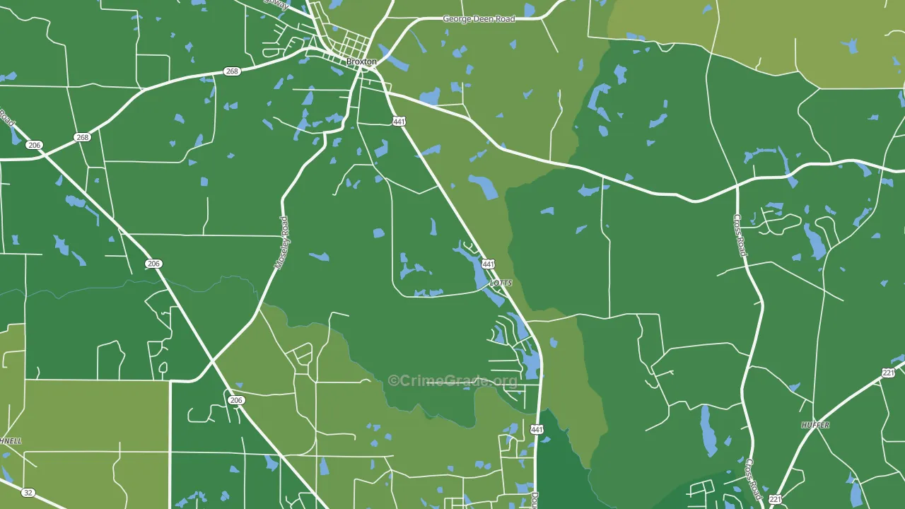 Lotts, GA Map of Vehicle Theft Rates
