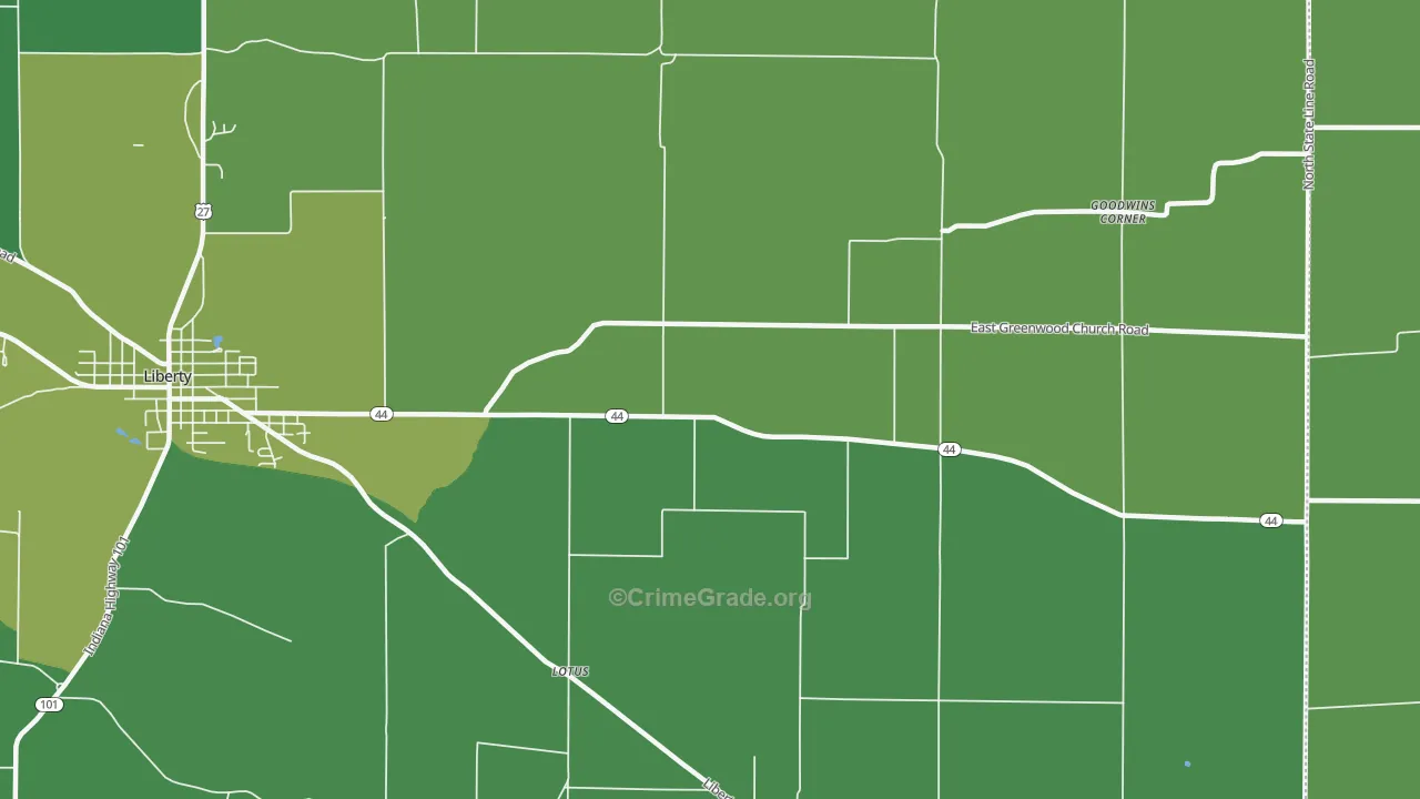 Lotus, IN Map of Vehicle Theft Rates