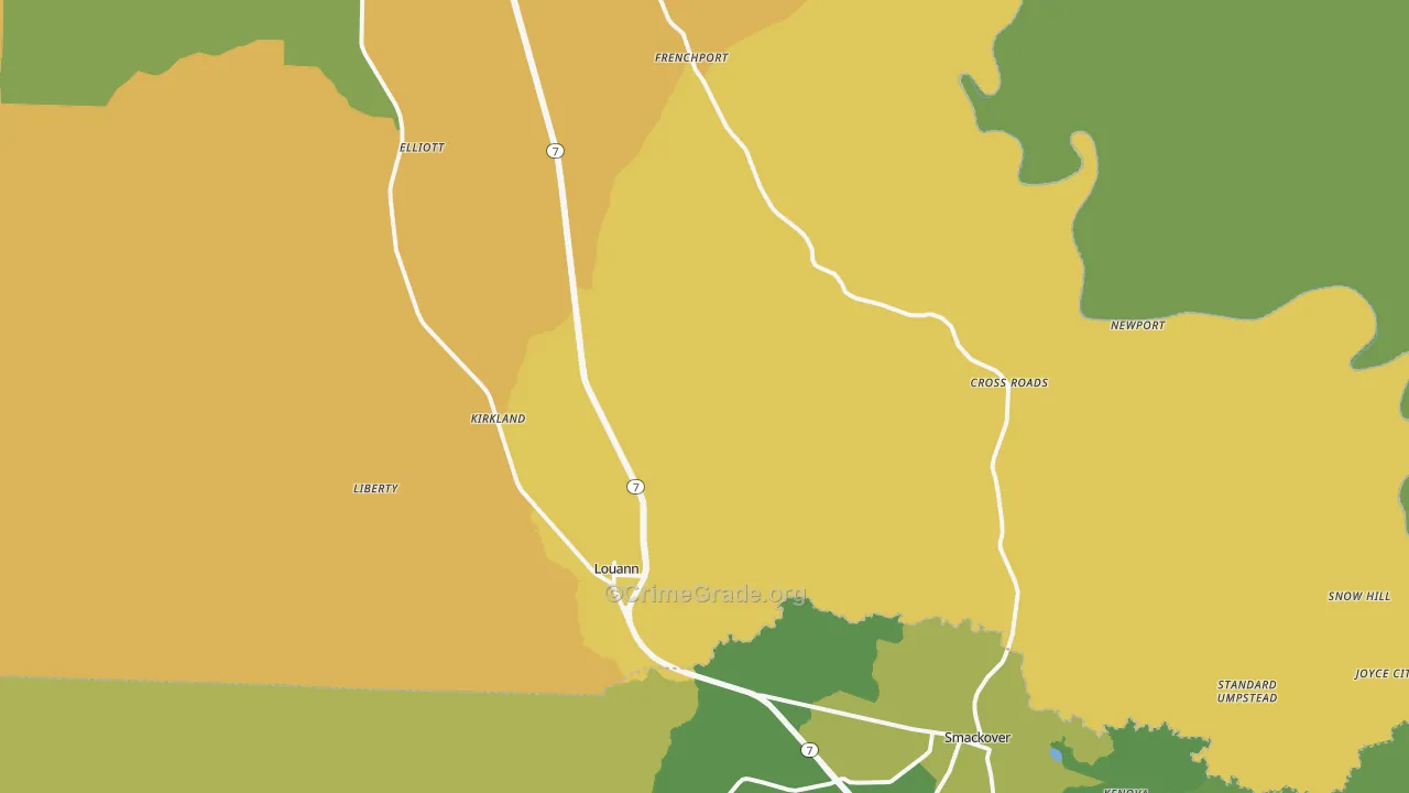 Louann, AR Map of Vehicle Theft Rates