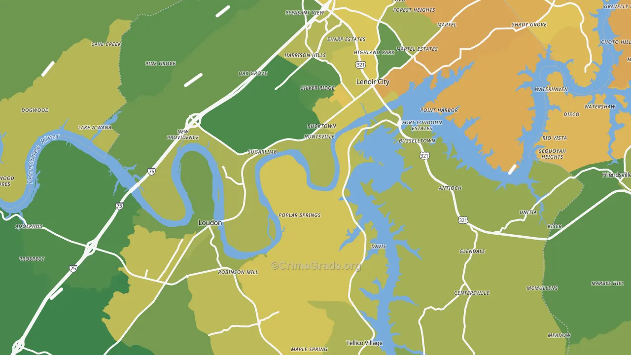 Loudon County, TN Map of Vehicle Theft Rates