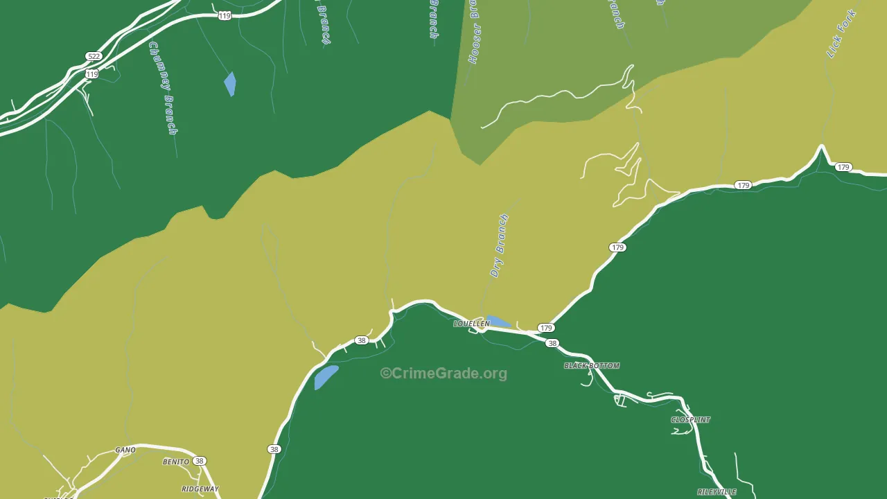 Louellen, KY Map of Vehicle Theft Rates