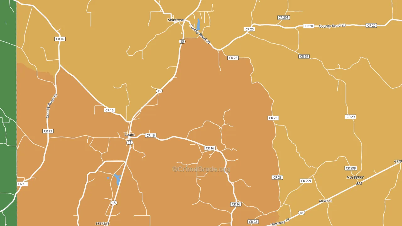Louin, MS Map of Vehicle Theft Rates