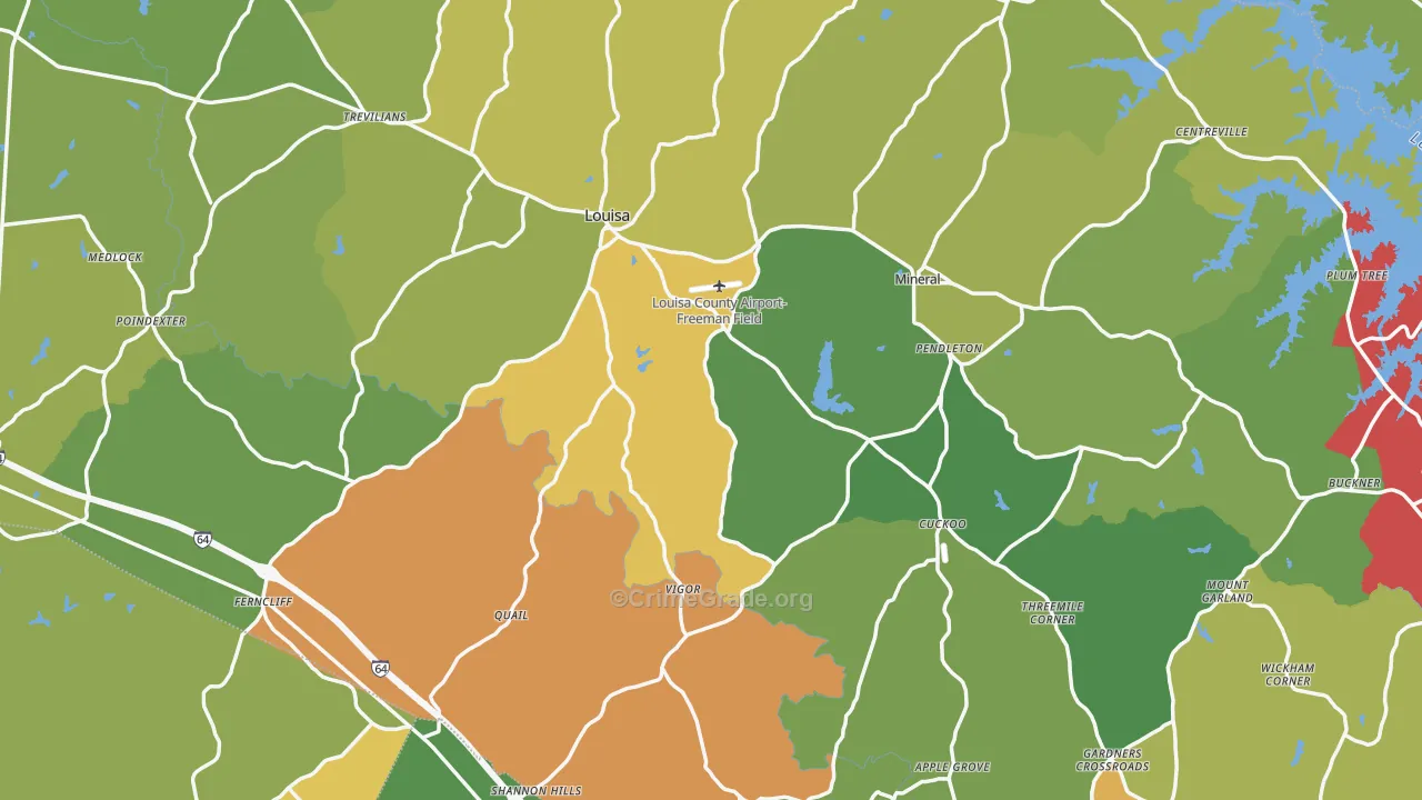 Louisa County, VA Map of Vehicle Theft Rates