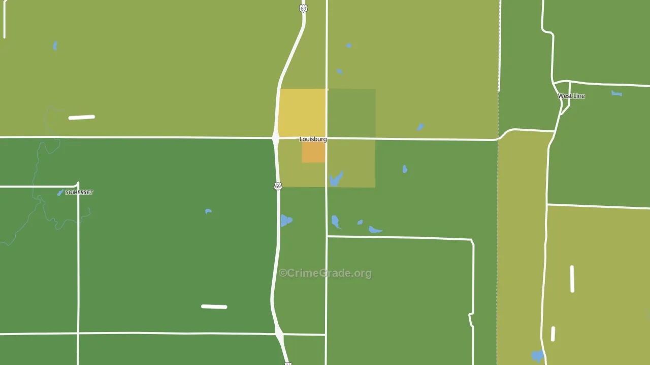 Louisburg, KS Map of Vehicle Theft Rates