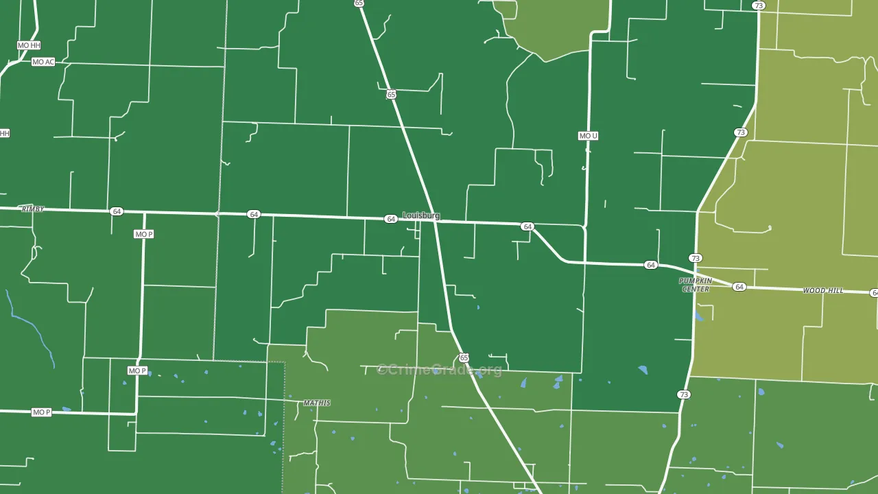 Louisburg, MO Map of Vehicle Theft Rates