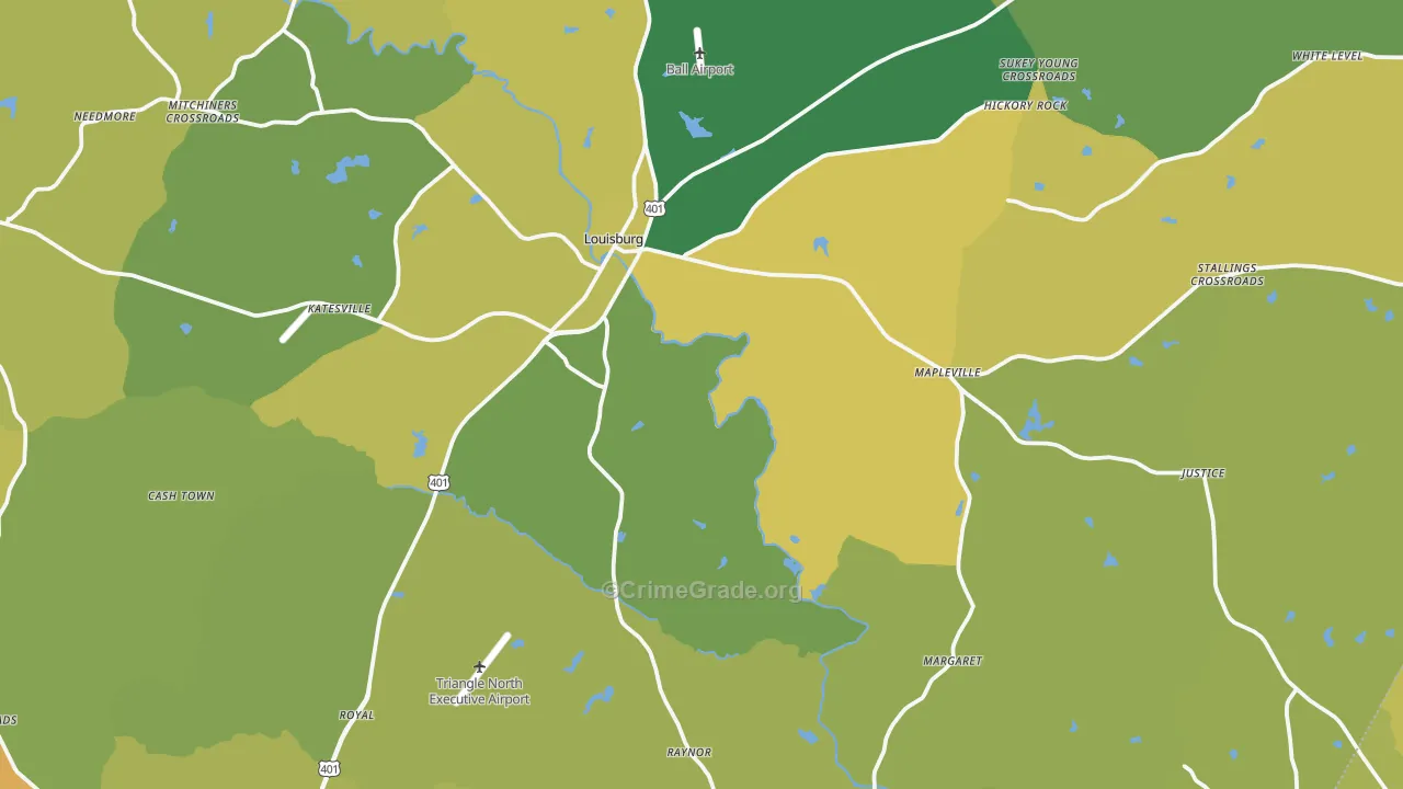 Louisburg, NC Map of Vehicle Theft Rates