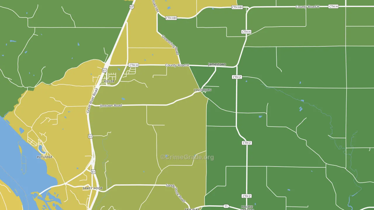 Louisburg, WI Map of Vehicle Theft Rates