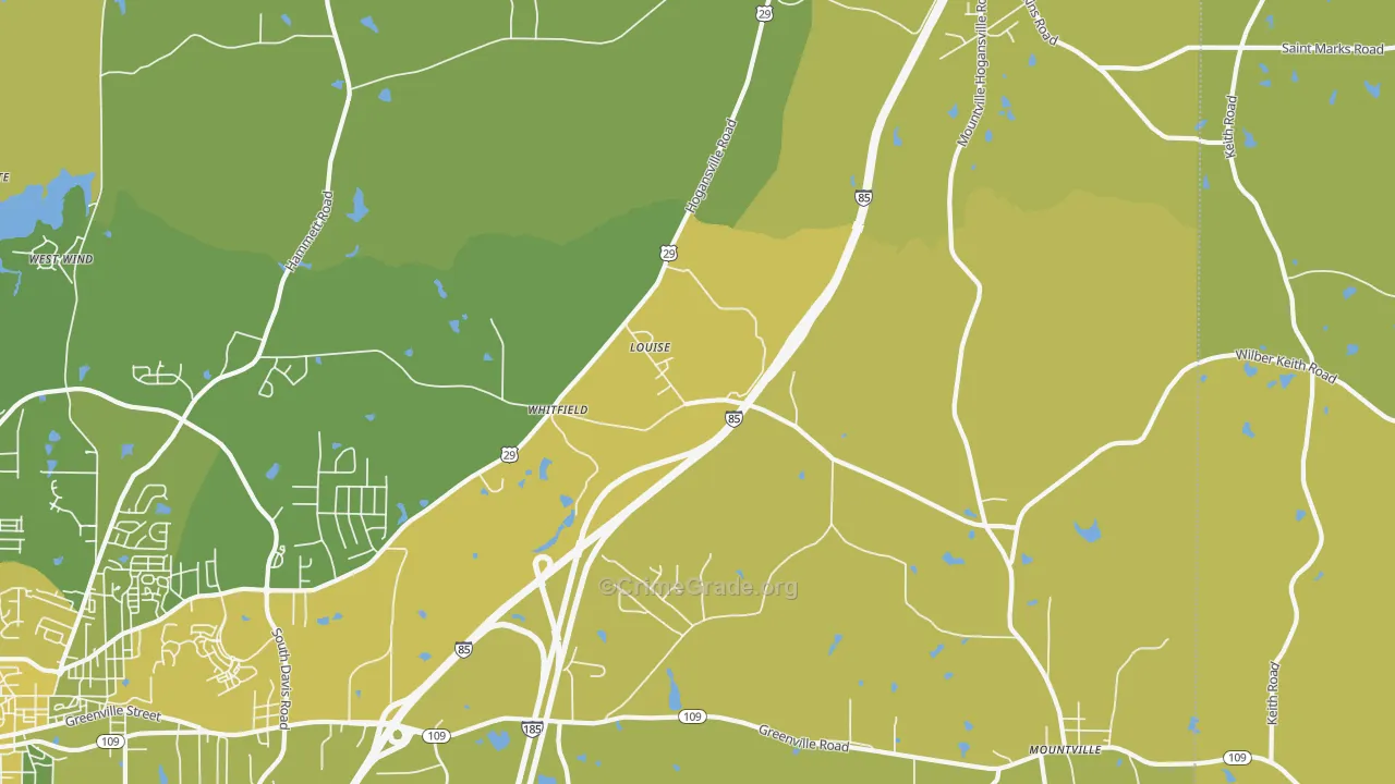 Louise, GA Map of Vehicle Theft Rates