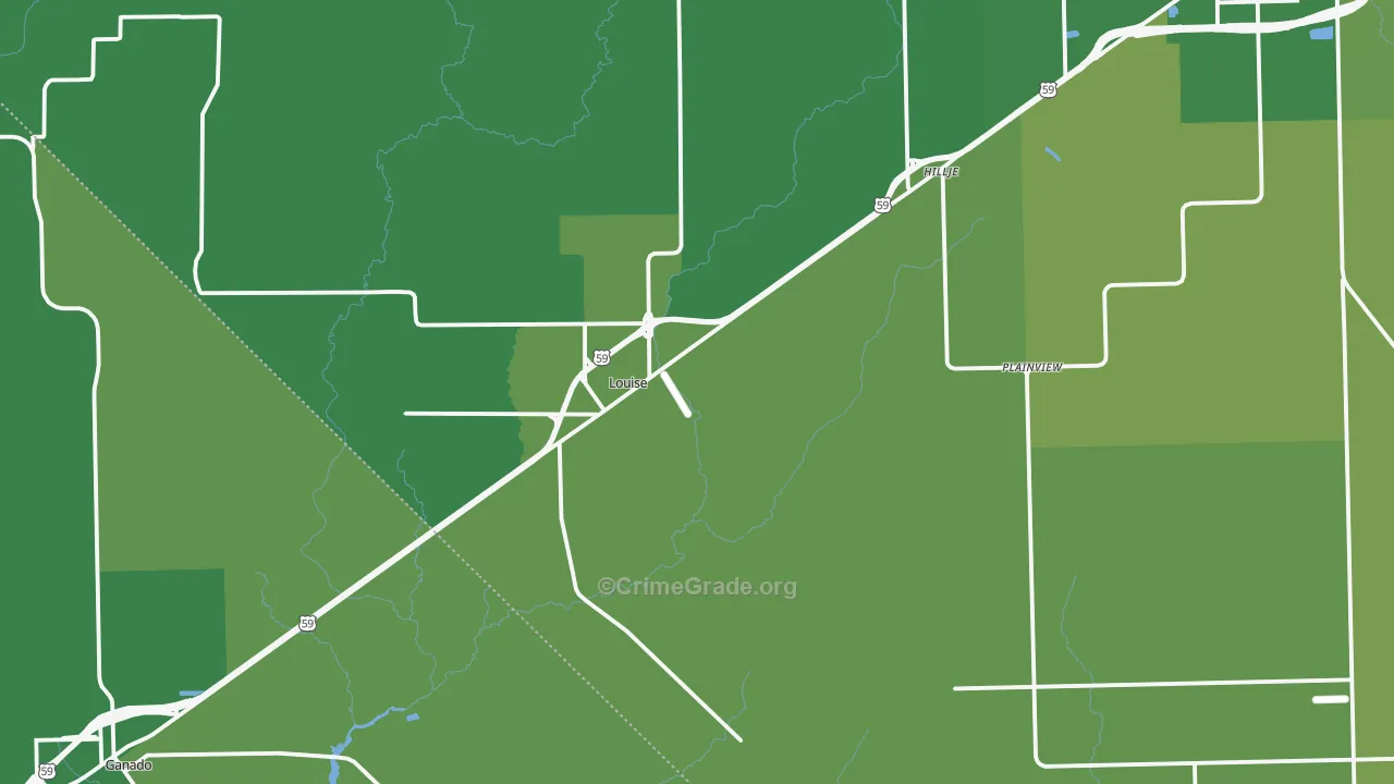 Louise, TX Map of Vehicle Theft Rates
