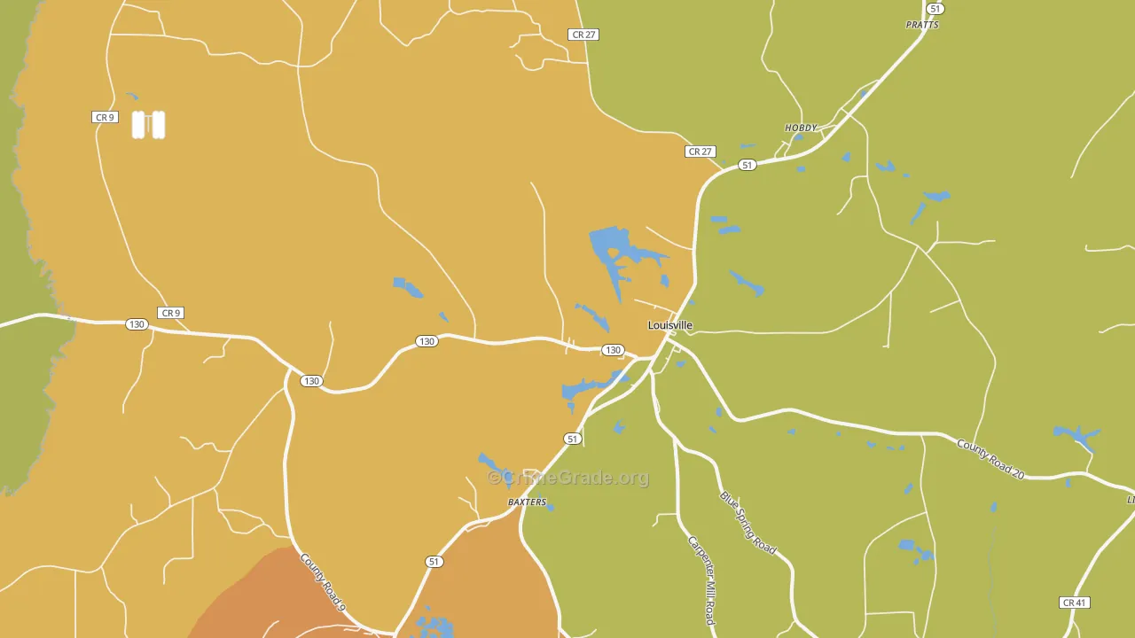 Louisville, AL Map of Vehicle Theft Rates