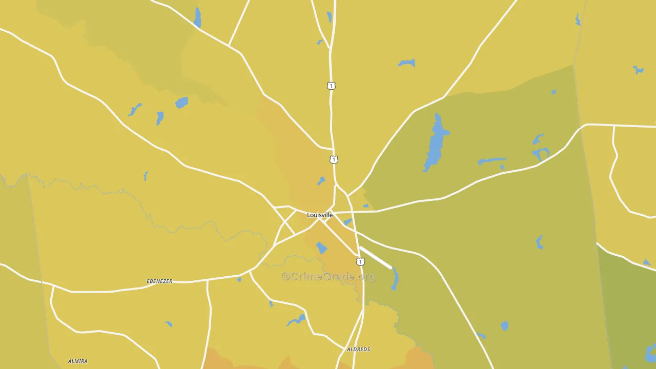 Louisville, GA Map of Vehicle Theft Rates