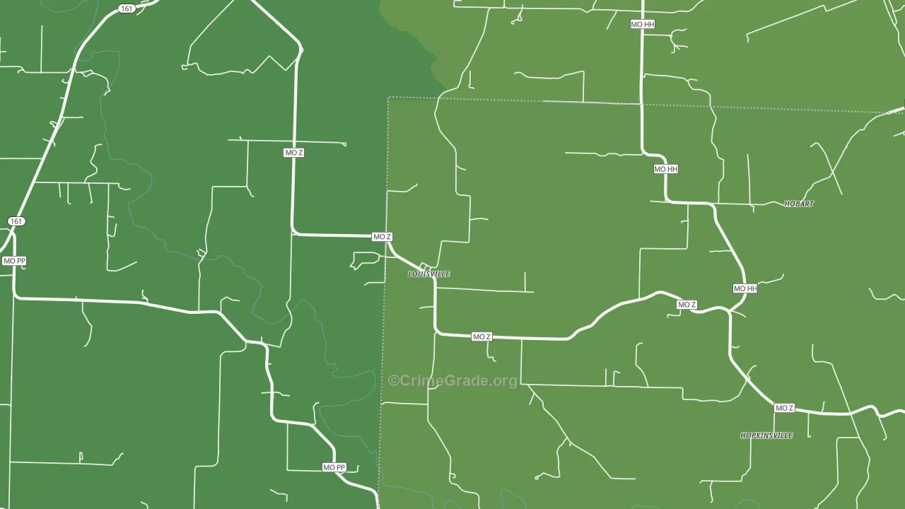 Louisville, MO Map of Vehicle Theft Rates