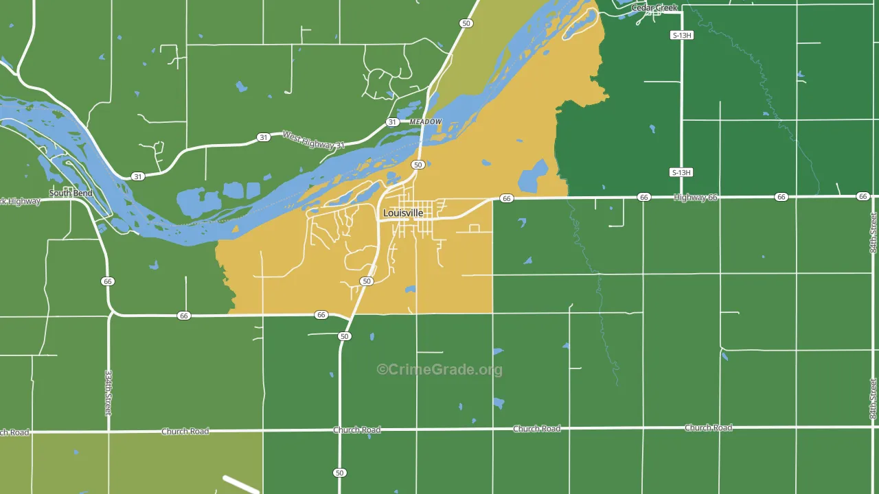 Louisville, NE Map of Vehicle Theft Rates