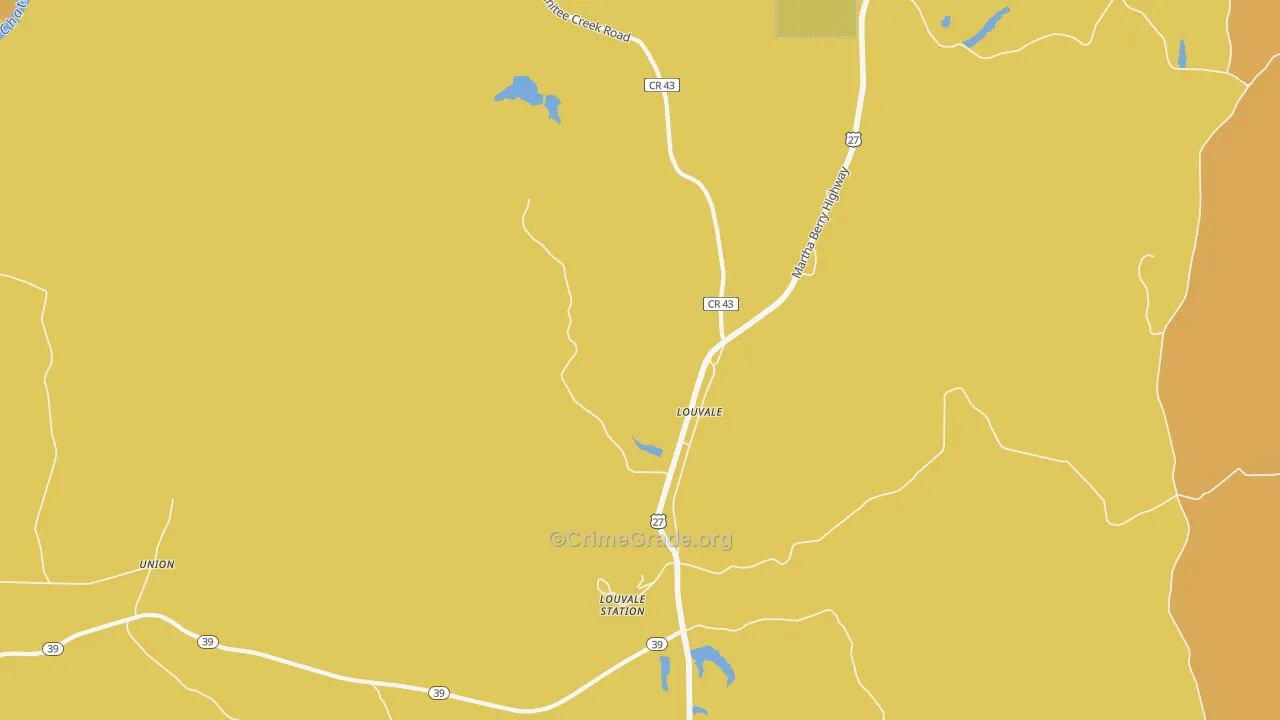 Louvale, GA Map of Vehicle Theft Rates