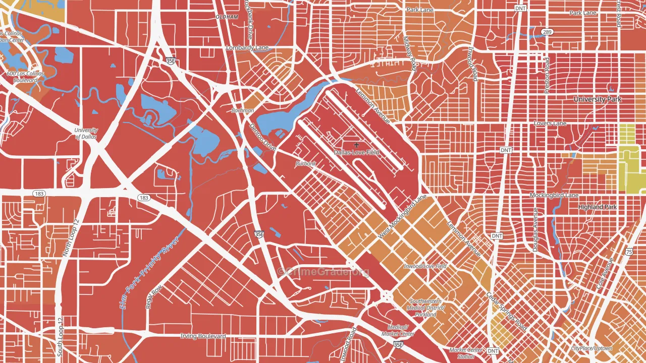 Love Field Area, Dallas, TX Map of Vehicle Theft Rates