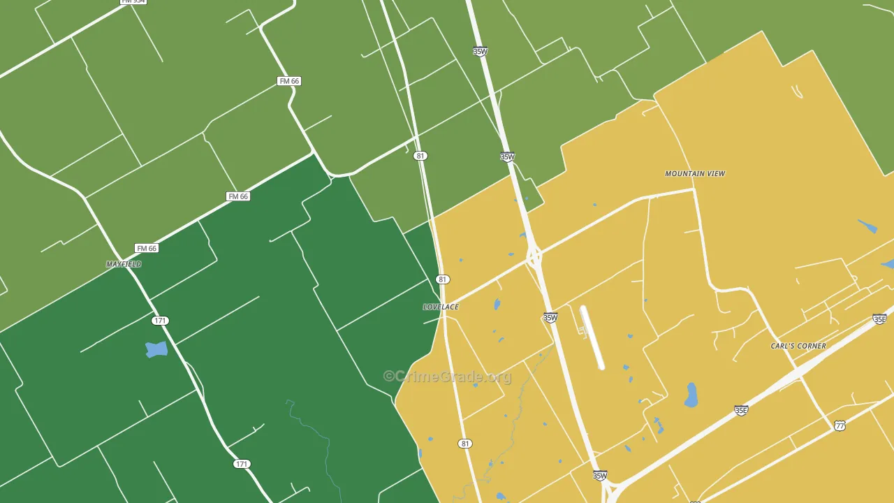 Lovelace, TX Map of Vehicle Theft Rates