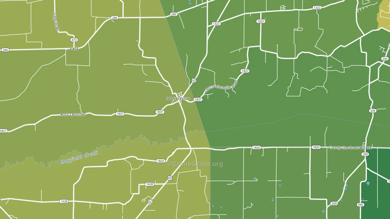 Lovelaceville, KY Map of Vehicle Theft Rates
