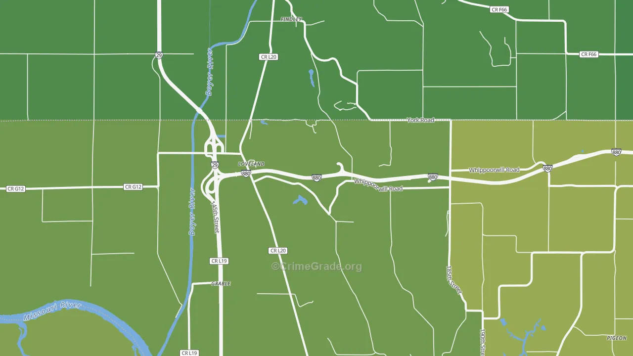 Loveland, IA Map of Vehicle Theft Rates
