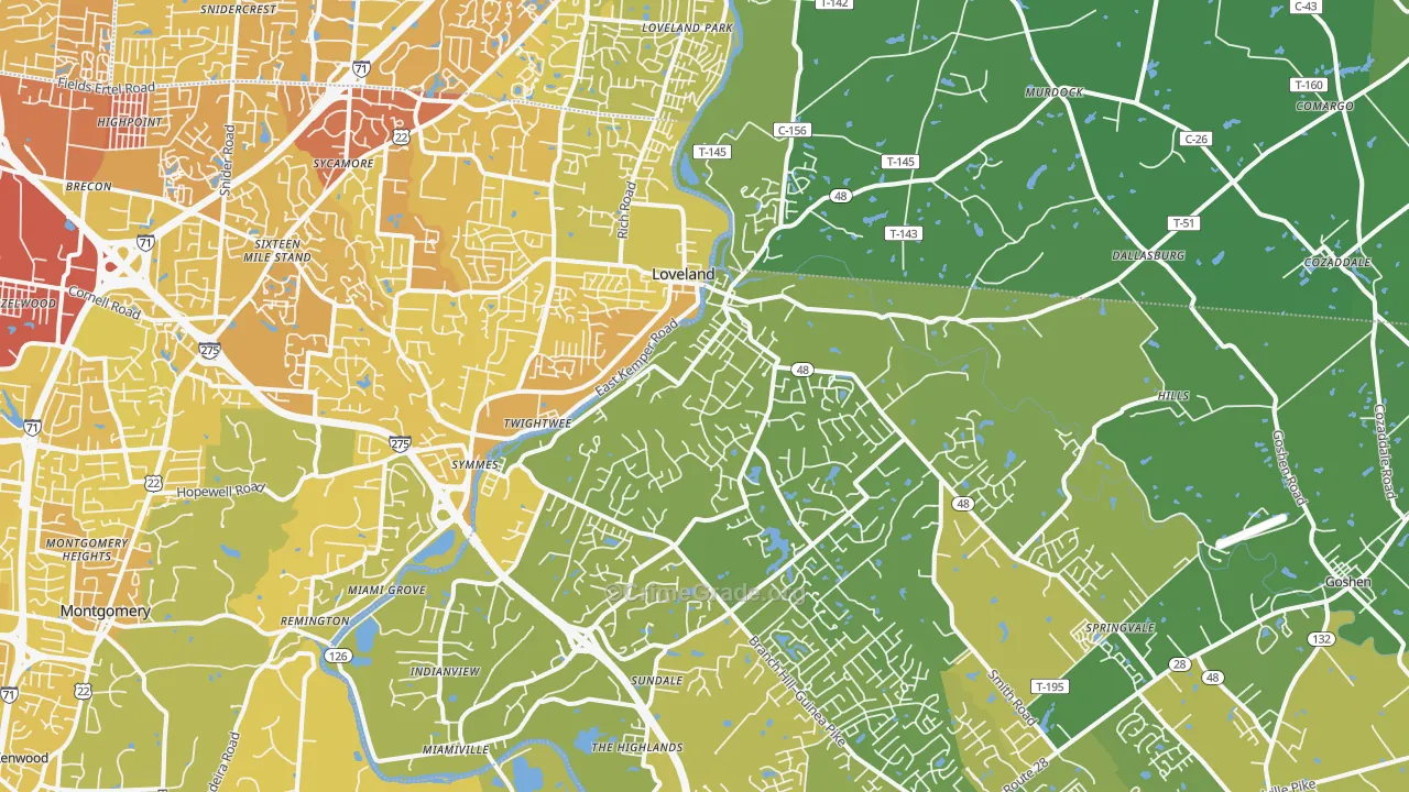 Loveland, OH Map of Vehicle Theft Rates
