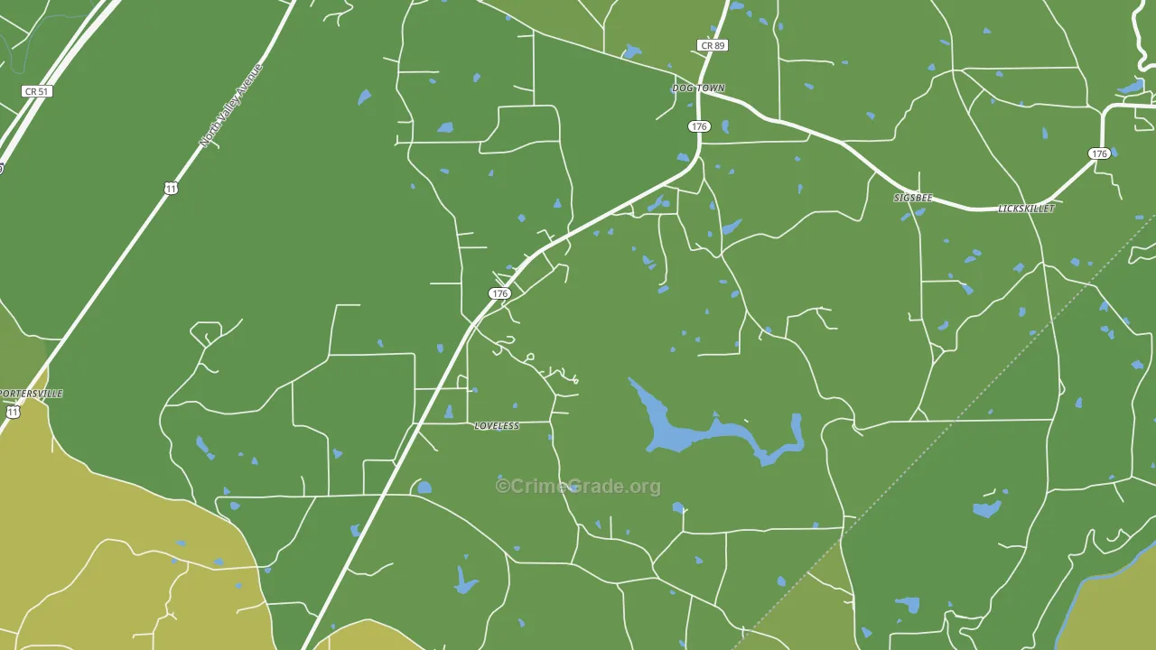 Loveless, AL Map of Vehicle Theft Rates