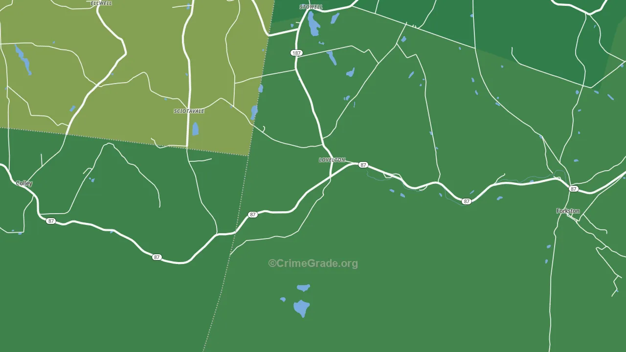 Lovelton, PA Map of Vehicle Theft Rates