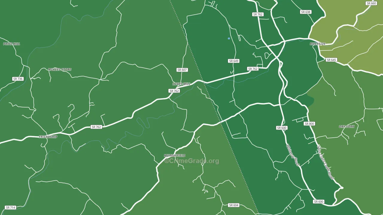 Loves Mill, VA Map of Vehicle Theft Rates