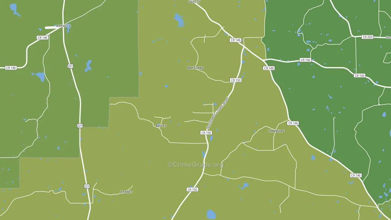 Lovett, FL Map of Vehicle Theft Rates